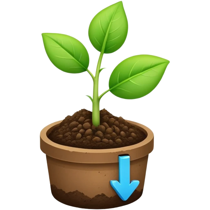 A small green plant sprouting from soil, growing upwards, with a blue progress bar above it indicating growth emoji