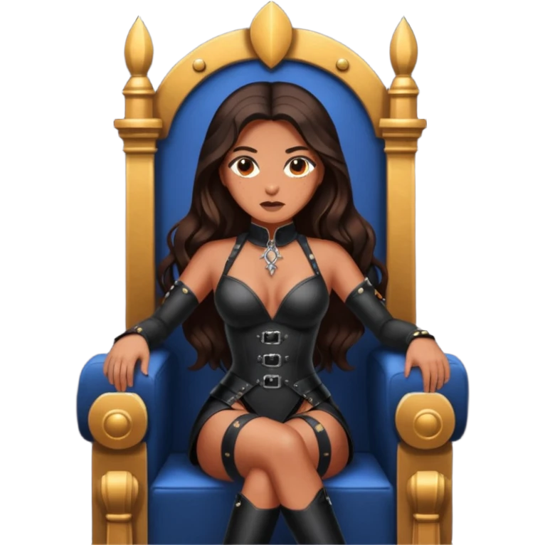 Tan skin with freckles, long dark hair, hazel eyes Dominatrix sitting on a throne emoji