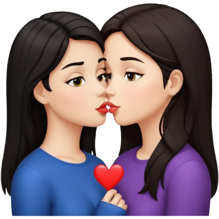 Dark haired girl and brunette girl kissing emoji