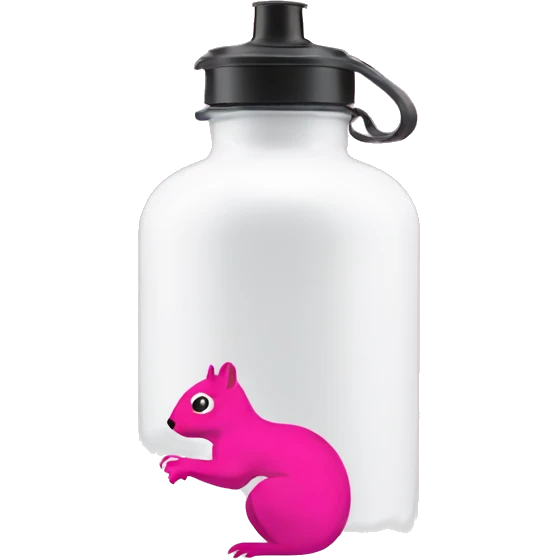 White water bottle with a pink squirrel logo emoji