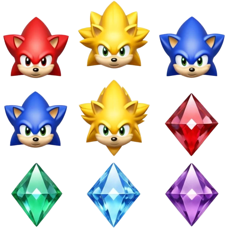 I want Sonic the hedgehog with the 7 chaos emeralds and the Goku aura transformation, where is the super Sonic aura Is a power 7 diamonds, red, blue, yellow, green, white, skyblue and purple, and Sonic changed color into yellow with the seven diamonds or chaos emeralds, and the spine is up emoji