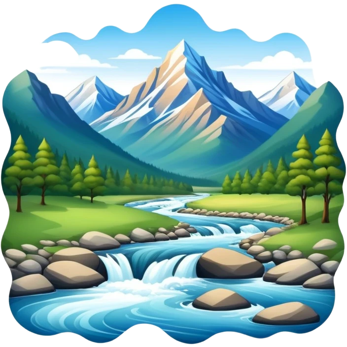 beautiful mountain landscape with river emoji