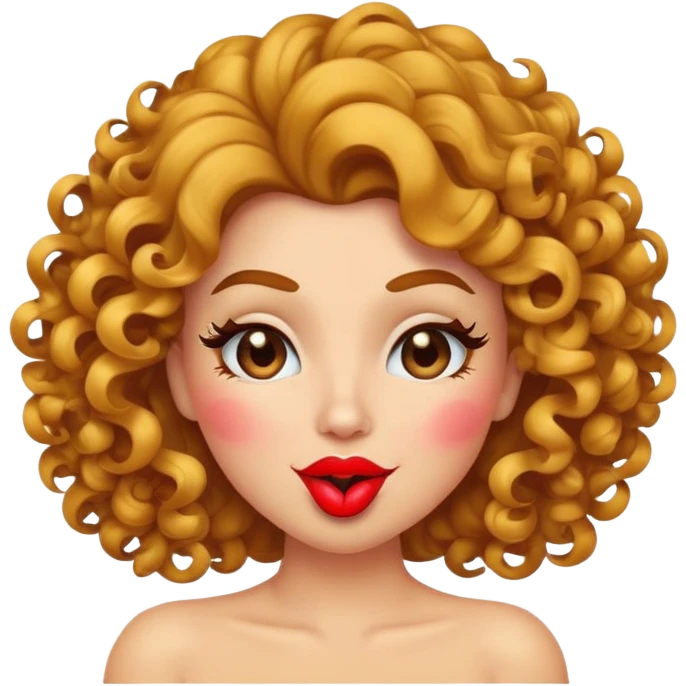 curly sexy emoji winking, blowing a kiss, curly hair, bold lips emoji