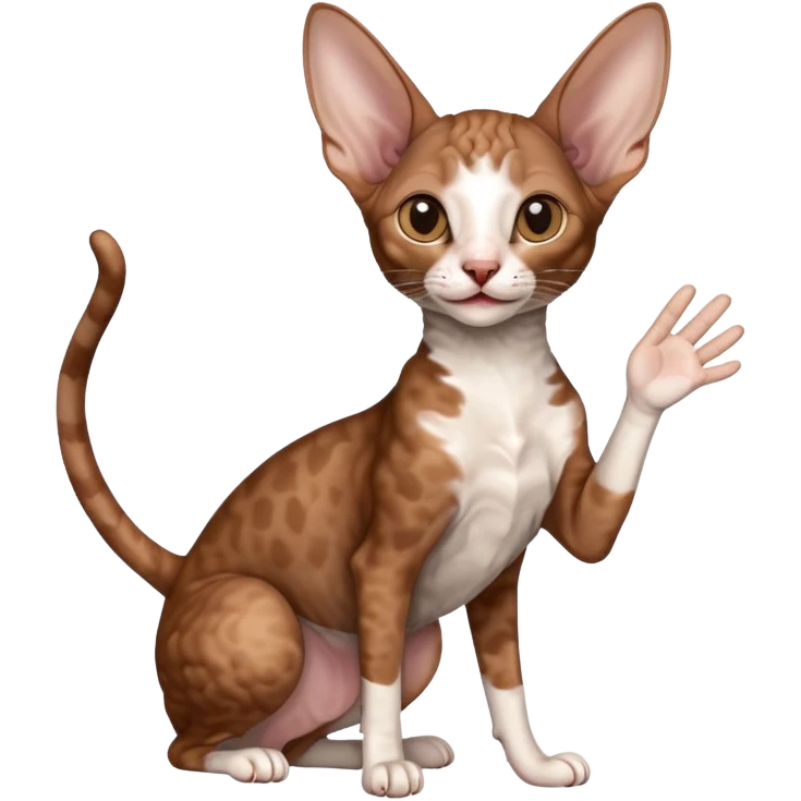 brown colored cornish rex cat waving emoji