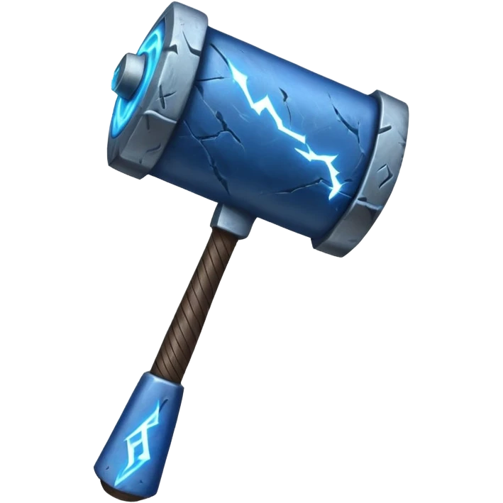 Short, heavy hammer with runes glowing blue, lightning crackling around it. emoji