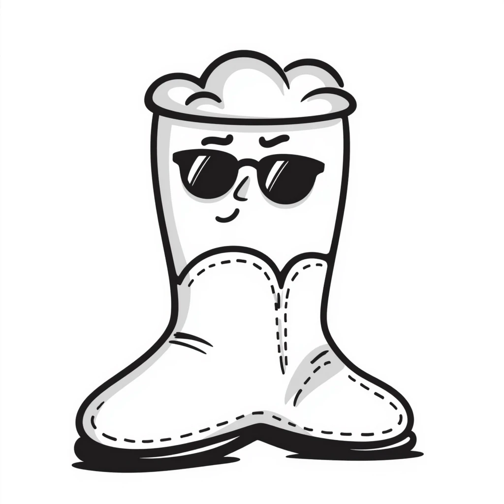 A traditional Russian felt boot (valenok) with a cute face, glasses, and a cool attitude, winking emoji