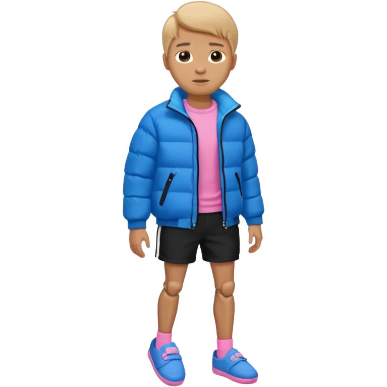 A skeleton with a white shirt blue puffer black shorts and pink slippers emoji