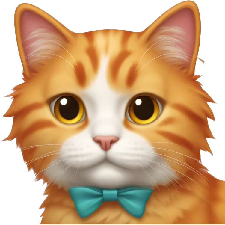 fluffy orange cat with bow collar  emoji