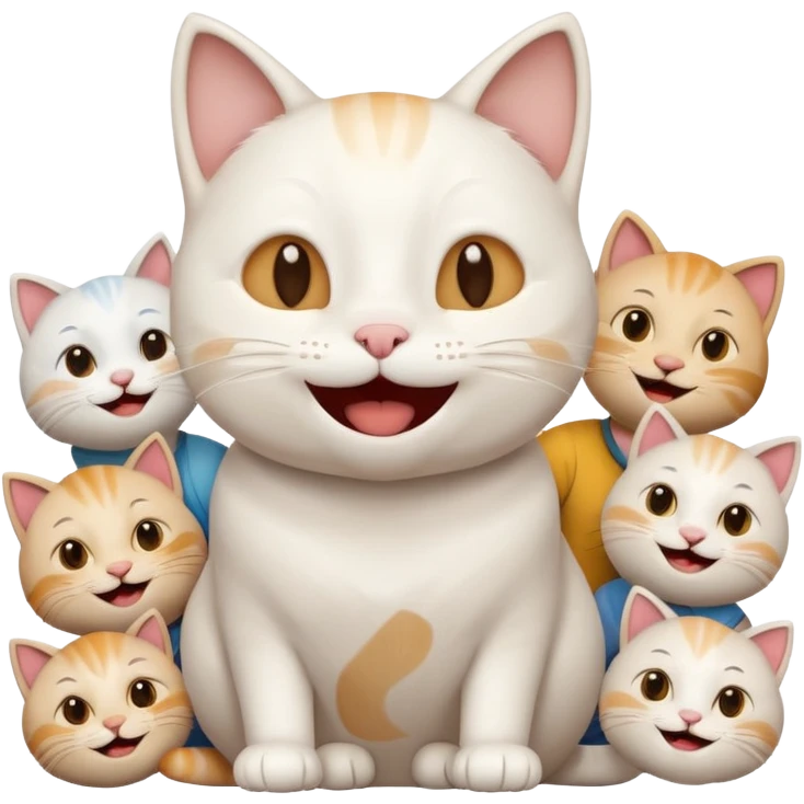 A white cat with a crowd emoji