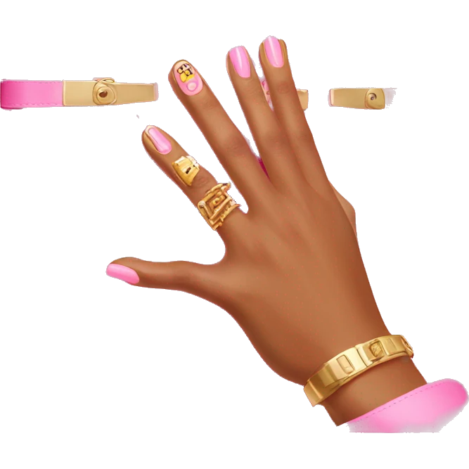 hand with gold nails holding pink birkin bag emoji