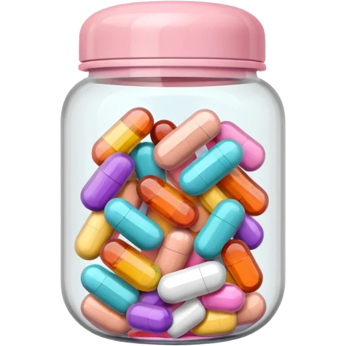 Transparent capsule jar with pastel pink lid, filled with multivitamins emoji