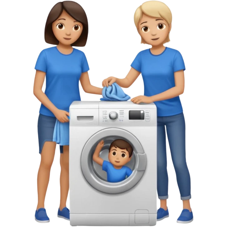 Mother and boy putting clothes in the washing machine emoji