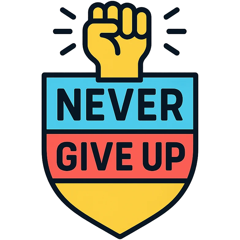 logo design with the phrase 'Never Give Up', bold, modern, motivational, suitable for branding, no background emoji