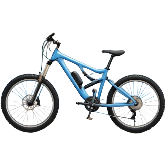 An icon featuring a mountain bike parked at the summit of a mountain, overlooking a vast mountain range and winding trail below. The backdrop includes rugged peaks, rolling hills, and a clear blue sky, with the sun casting warm light on the scene. Transparent background emphasizes the adventure. emoji