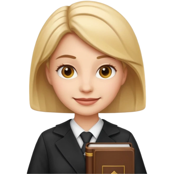 female lawyer emoji, smiling, with law book emoji