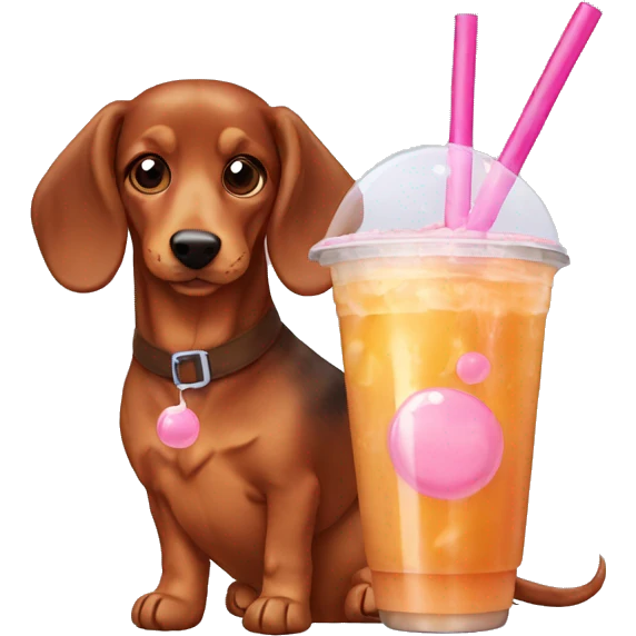 Teckel drinking a bubble tea emoji