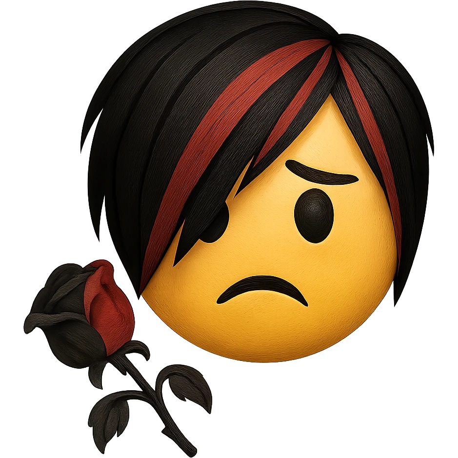 emo emoji, black and red rose, wilted, no background emoji