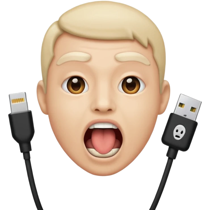 Mouth open wide with audio cable stuffed inside. emoji