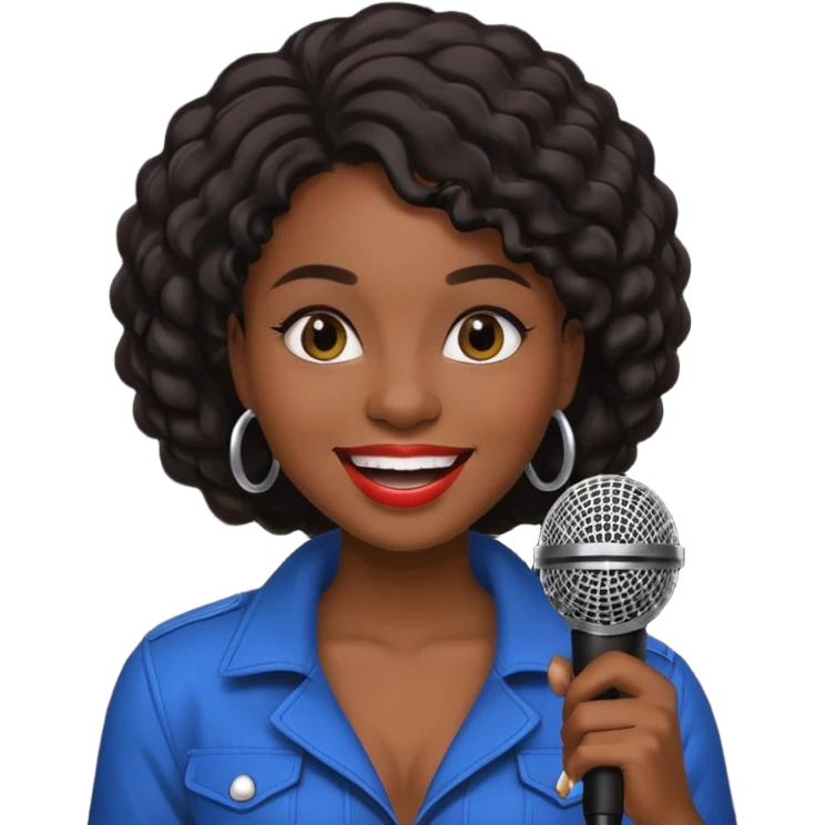 black skin woman, singer, hold micro emoji