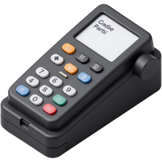 detailed POS machine with a credit card inserted, skeuomorphism style, realistic, high quality emoji