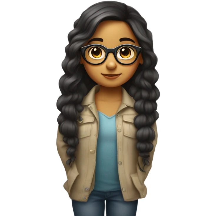 una niña con gafas pelo moreno y dibujando emoji