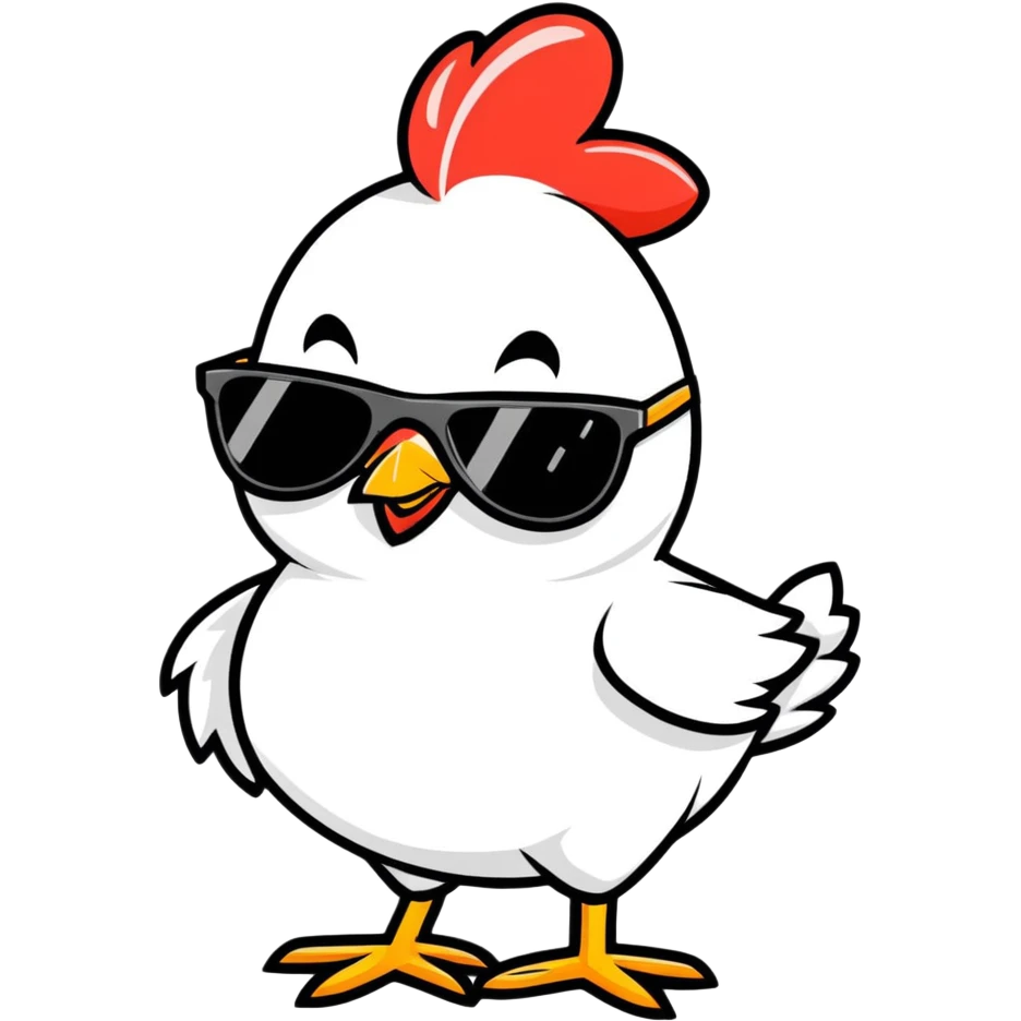 cartoon chicken with stylish sunglasses cheerful expression emoji