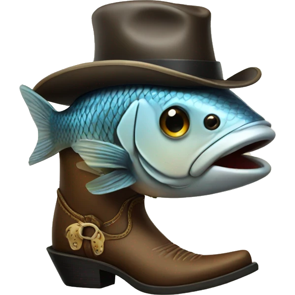 fish wearing a tophat and cowboy boots emoji