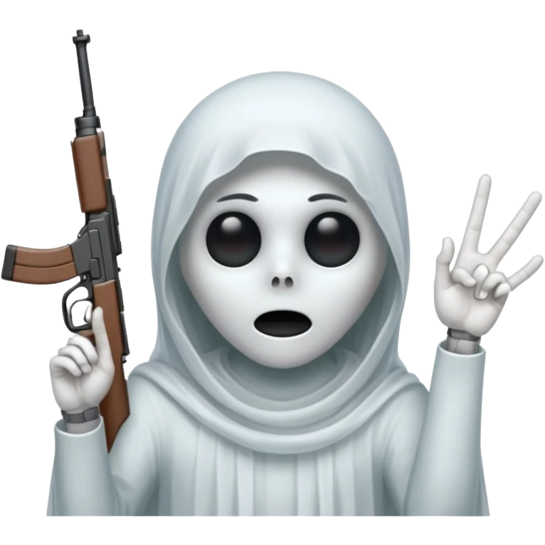 Fantasmas con un fusil y haciendo haciendo en en forma de V con los dedos emoji