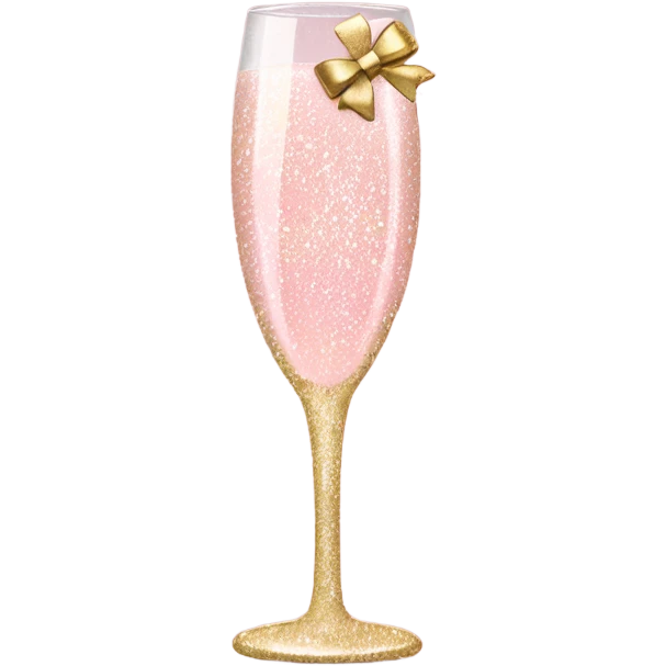 Light Pink glitter champagne glass with gold bow emoji