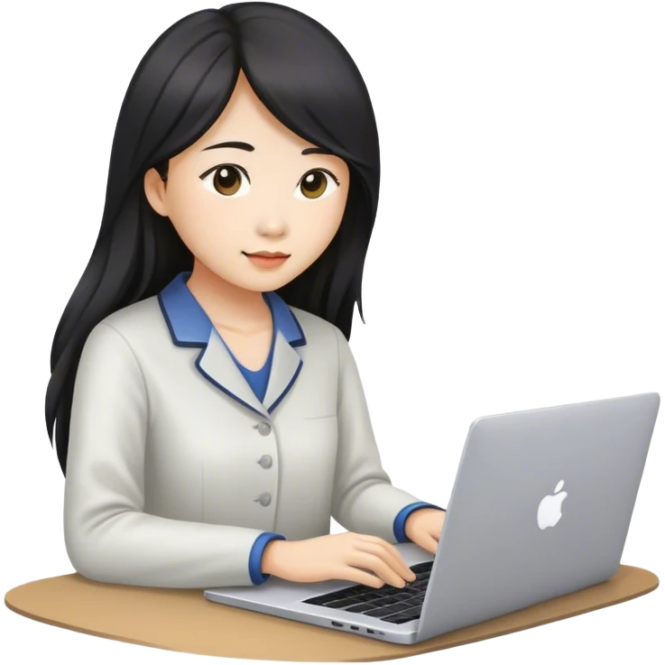 Long hair asian woman working on laptop emoji