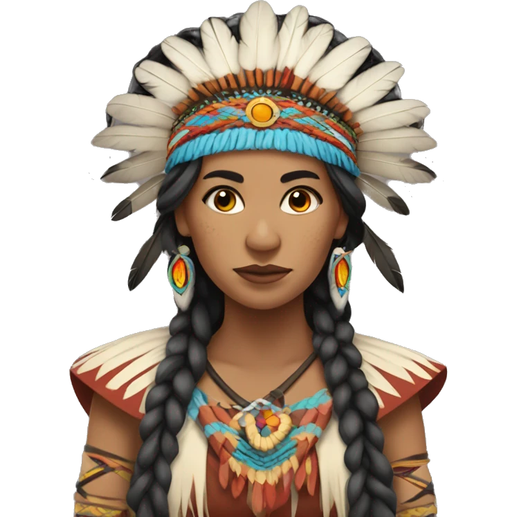 Indigenous woman with long braided hair wearing a regalia emoji