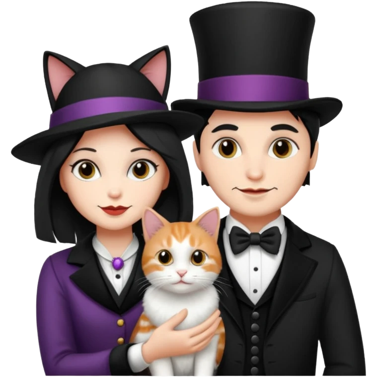 magician couple and their pet cat emoji