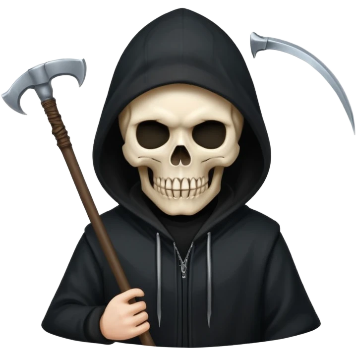 skull head, black hood, scythe emoji