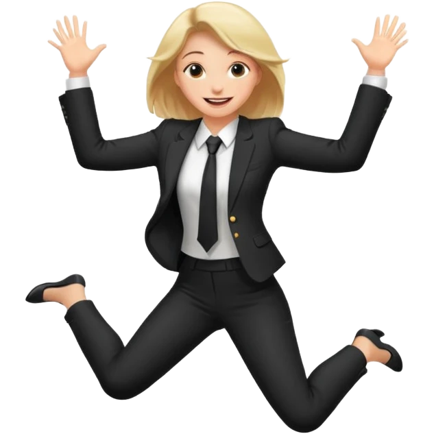 a girl in a formal suit jumps with joy emoji