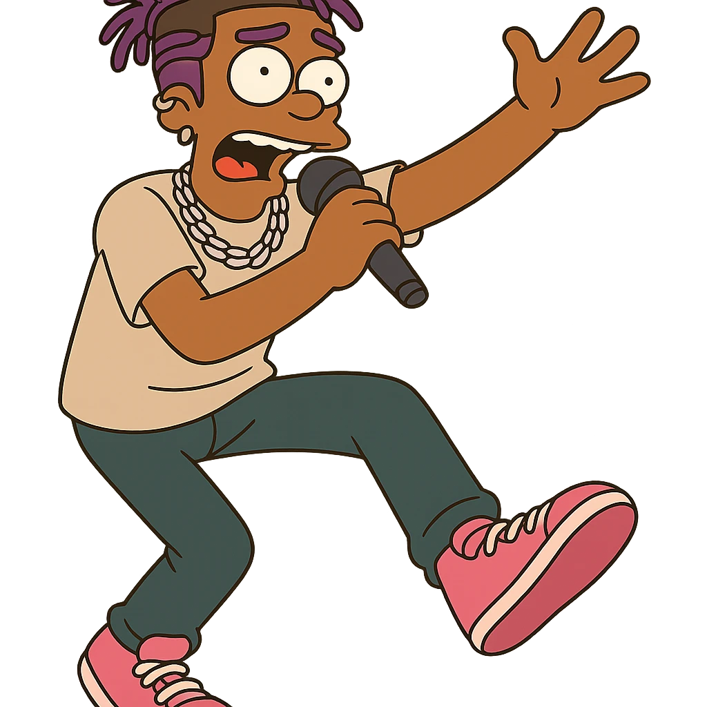 cartoon style Lil Uzi Vert performing on stage, vibrant colors, dynamic pose emoji