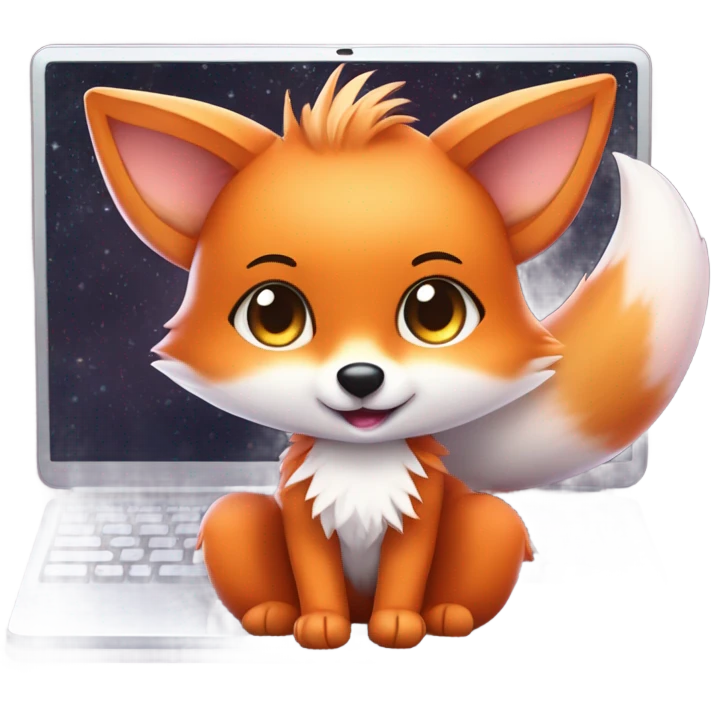 detailled kawaii fox on laptop emoji