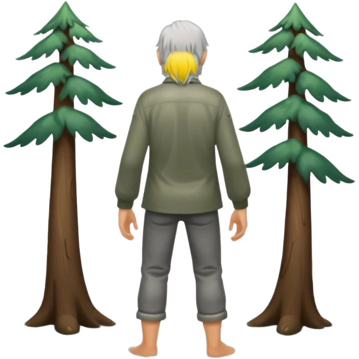 full body silver-haired forest man from behind with wet hair clinging to shoulders emoji