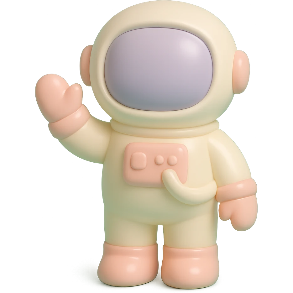 cute proportions astronaut waving in vinyl figure style emoji