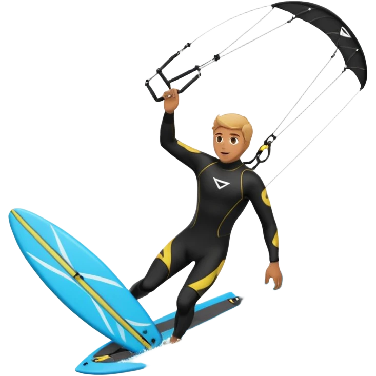 Kiter man con neopreno negro largo en el mar haciendo kite surf y un loop emoji
