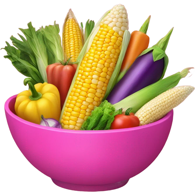 Hot pink bowl of corn on the cob and other vegetables  emoji