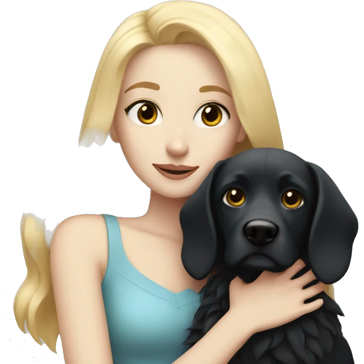 pretty woman with pale skin, very long blonde hair hugging a black dog emoji
