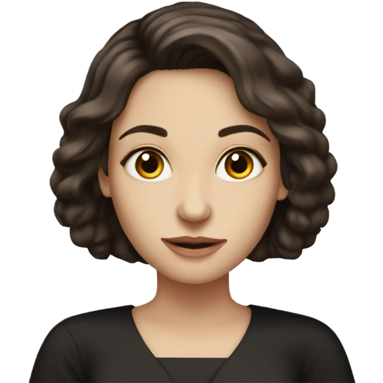 Beautiful skinny white woman long dark brown hair in dark dress with book emoji