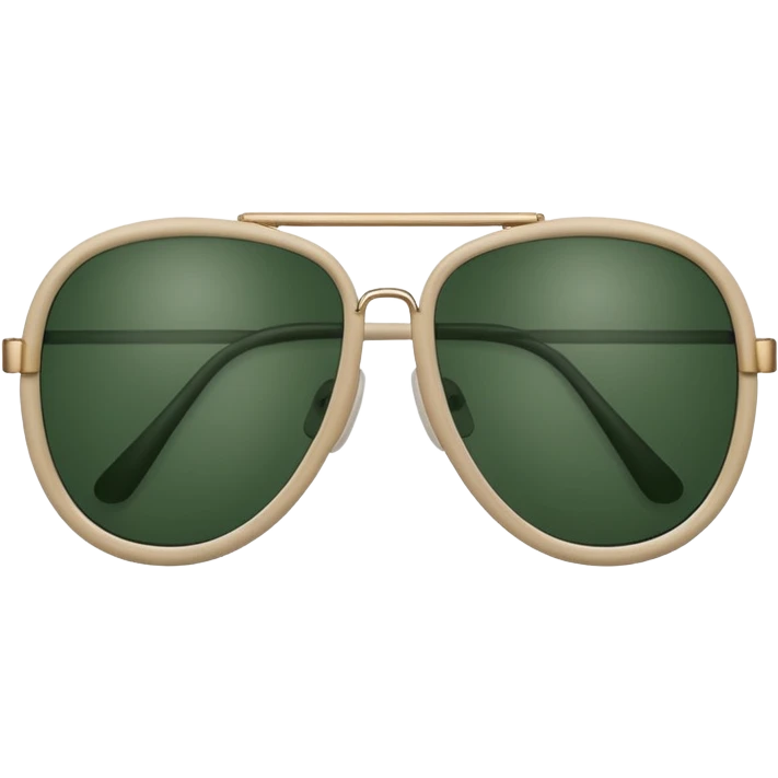 minimalist aviator sunglasses with light beige frame and dark green lenses, Apple emoji style, no text emoji