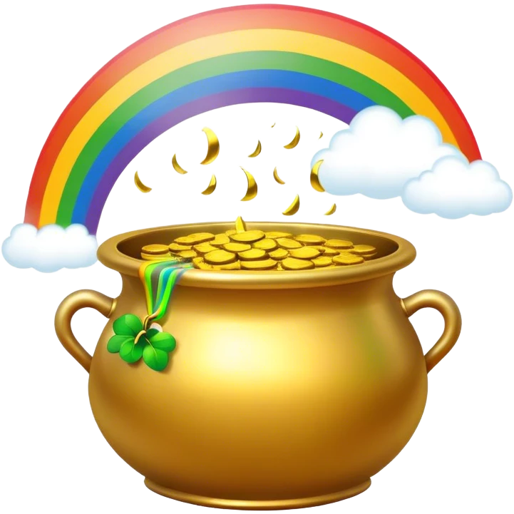 Leprechaun's golden pot with a gigante rainbow falling into the gold emoji