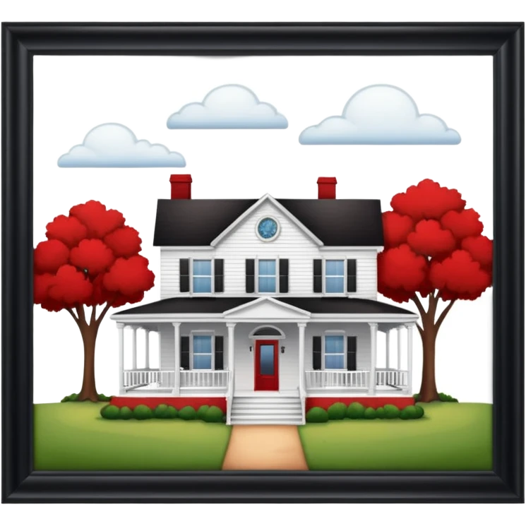 White House with porch next to red farm house emoji