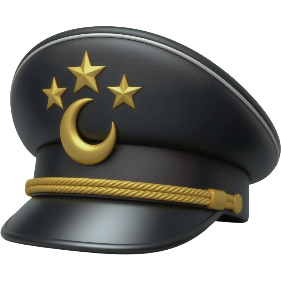 Black leather Dommy Kepi hat with gold stars and a gold crescent on the side emoji