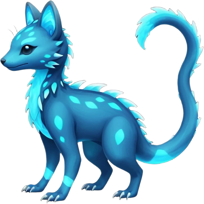 Rare realistic dark-neon glowing bioluminescent edgy badass epic pretty beautiful handsome gorgeous aesthetic colorful vibrant Vernid-Trico-species-Fakemon-creature by LiLaiRa, 4 legs, 1 tail, random markings, (full body) emoji