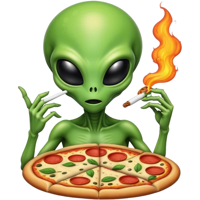 Alien with weed and pizza emoji