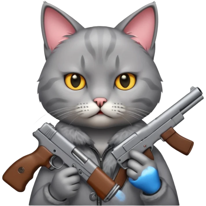 Upset cat with a gun emoji