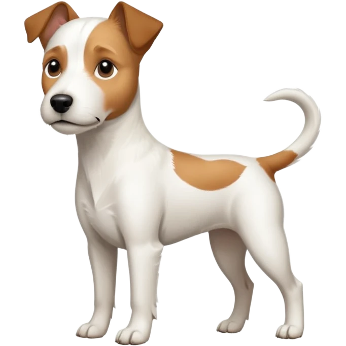 a full body large white parson russell terrier looking dog the size of a kelpie with light brown ears and a light brown patch on one eye and a large snout emoji
